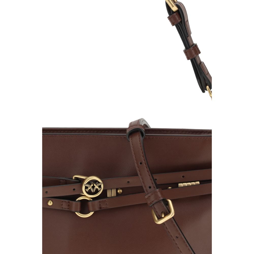 PINKO Brown Calf Leather Bos Taurus Shoulder Bag
