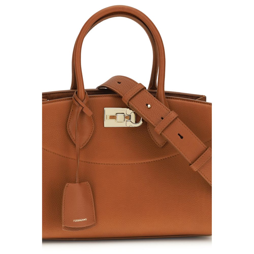 Ferragamo Brown Calf Leather Bos Taurus Shoulder Bag