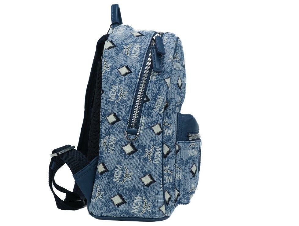 MCM Stark Small Blue Vintage Jacquard Monogram Logo  Backpack Bookbag