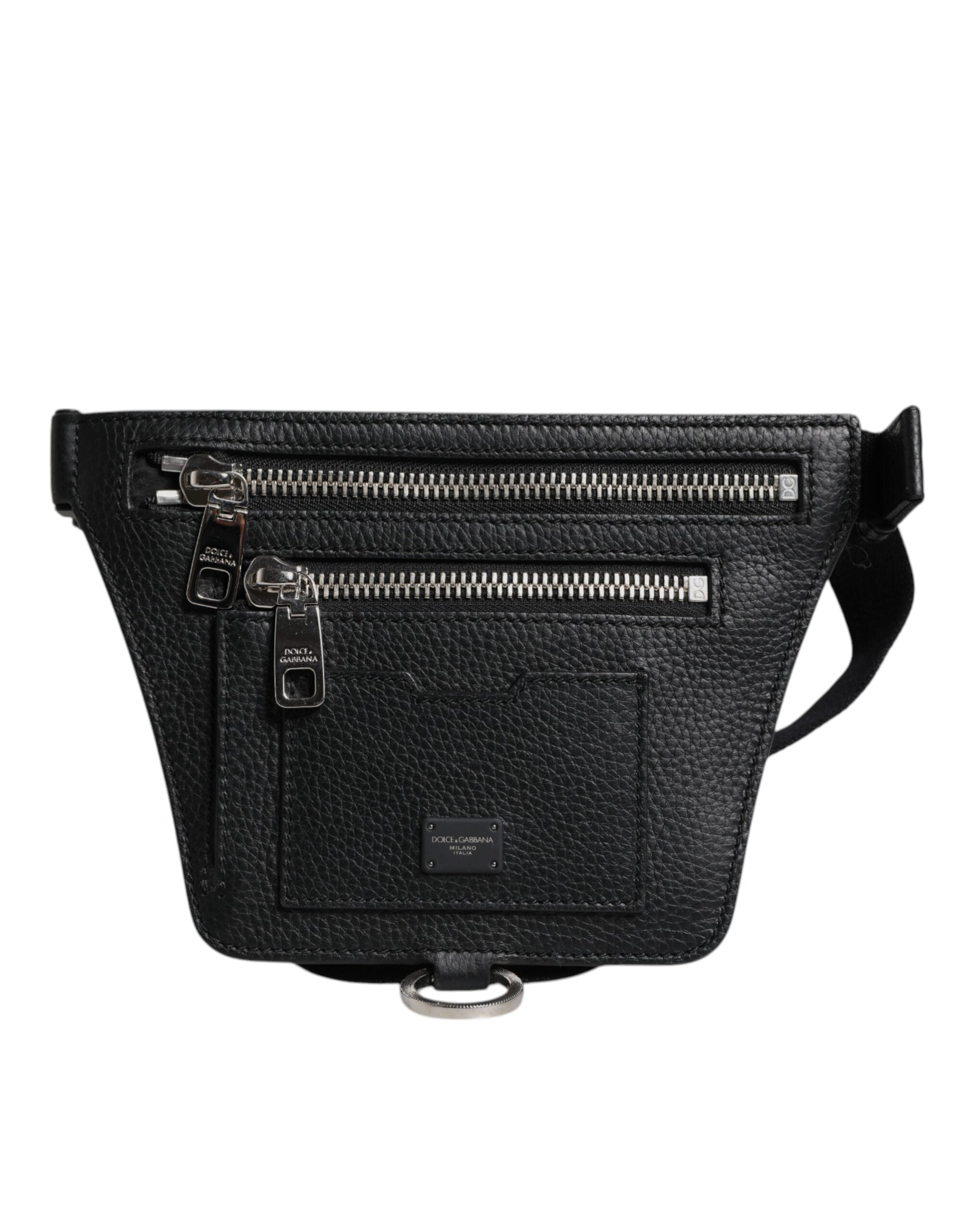 Dolce & Gabbana Black  Logo Plaque Belt Waist Men Fanny Pack Bag
