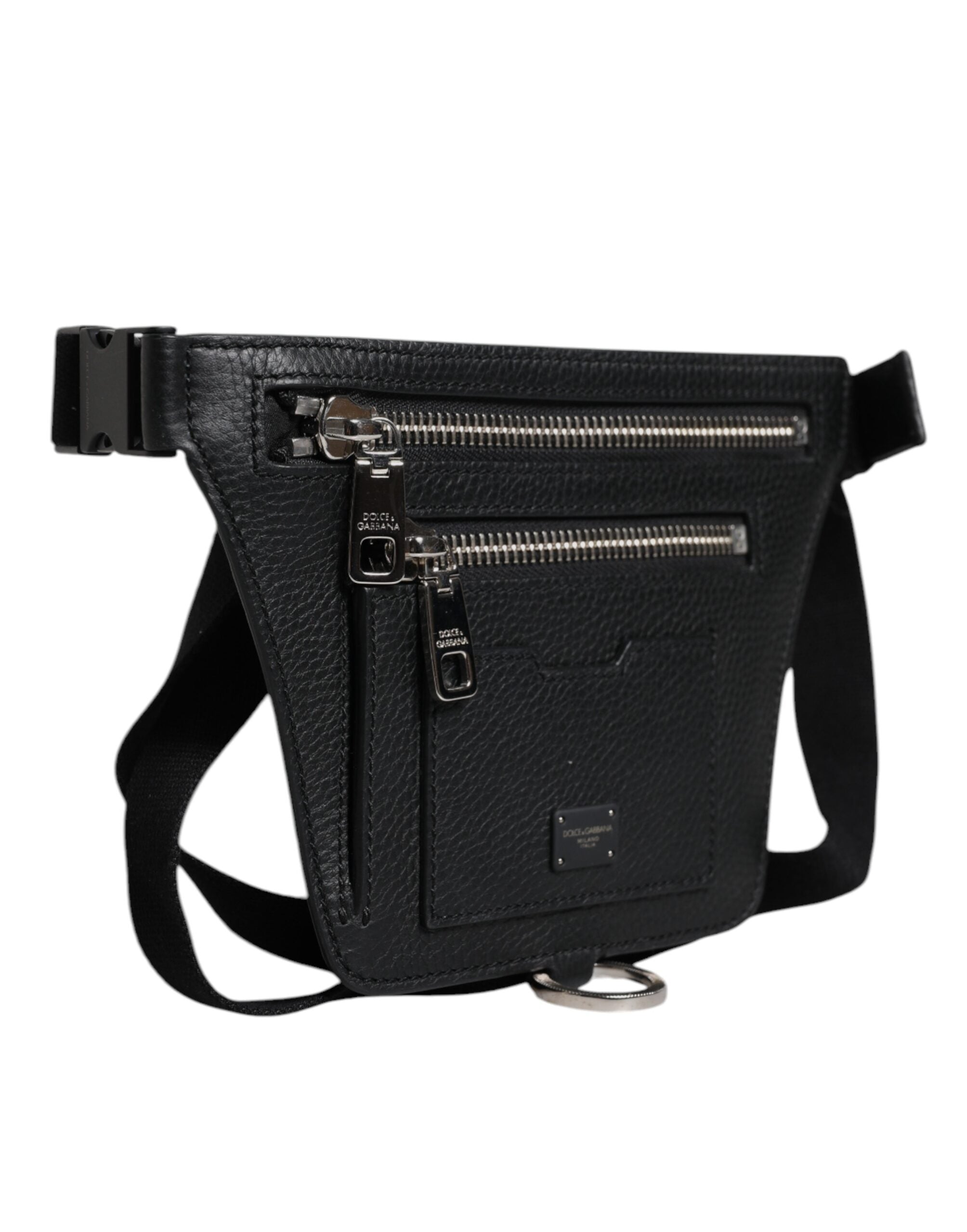 Dolce & Gabbana Black  Logo Plaque Belt Waist Men Fanny Pack Bag