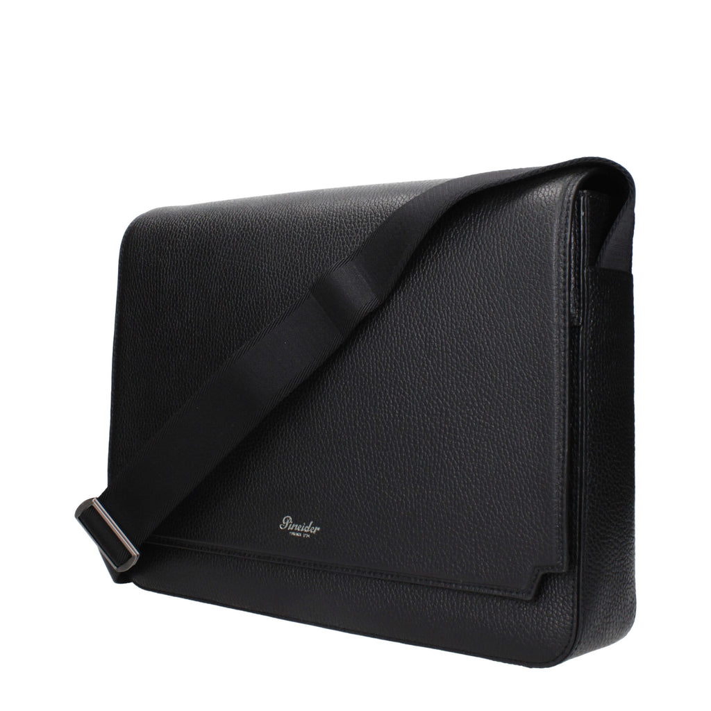 Pineider Black Leather Crossbody Bags