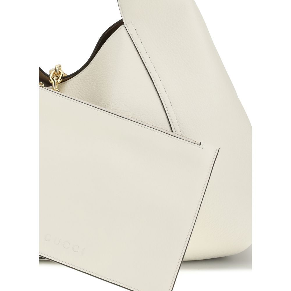 Gucci White  Leather Bos Taurus Shoulder Bag