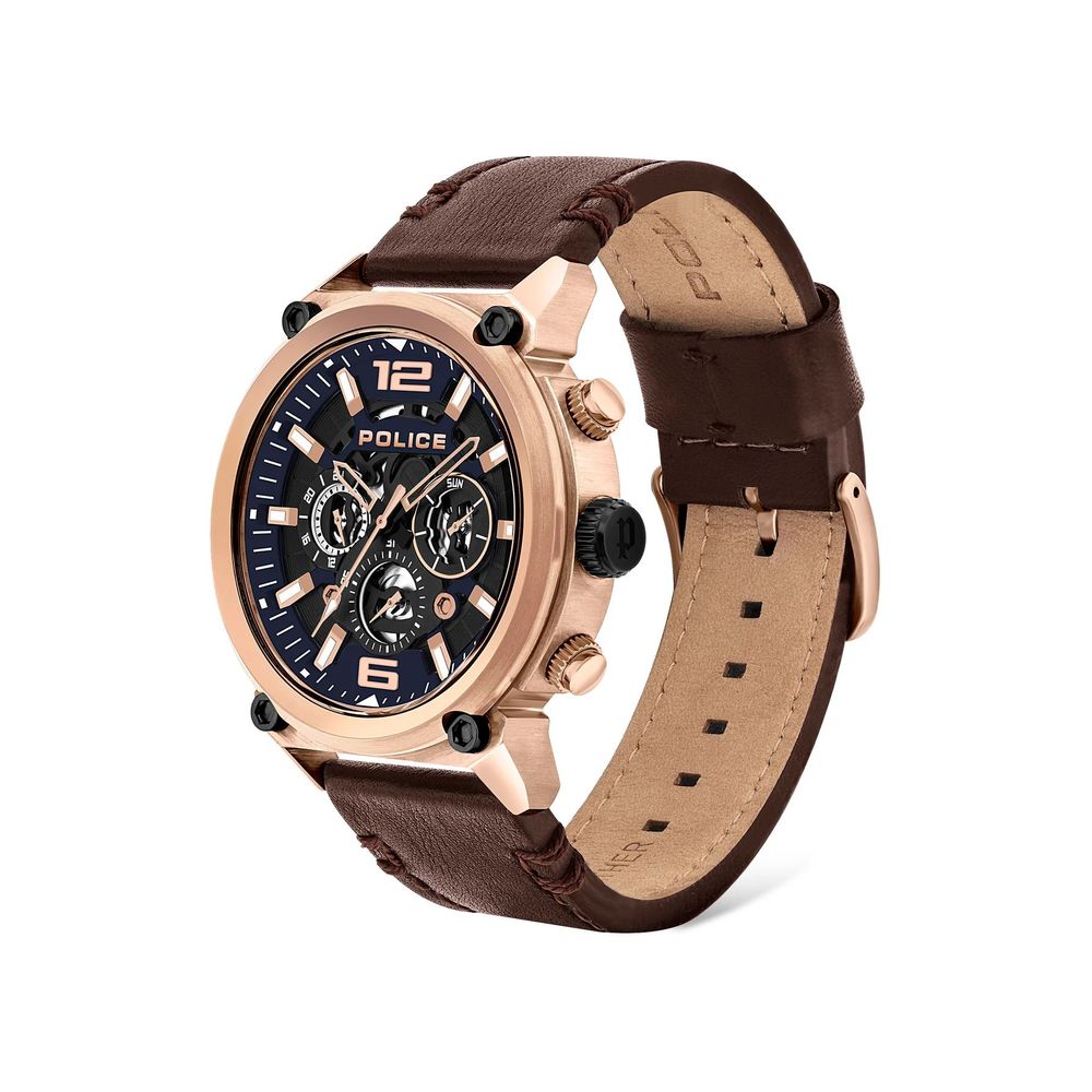 Police Brown Leather Dress Watch