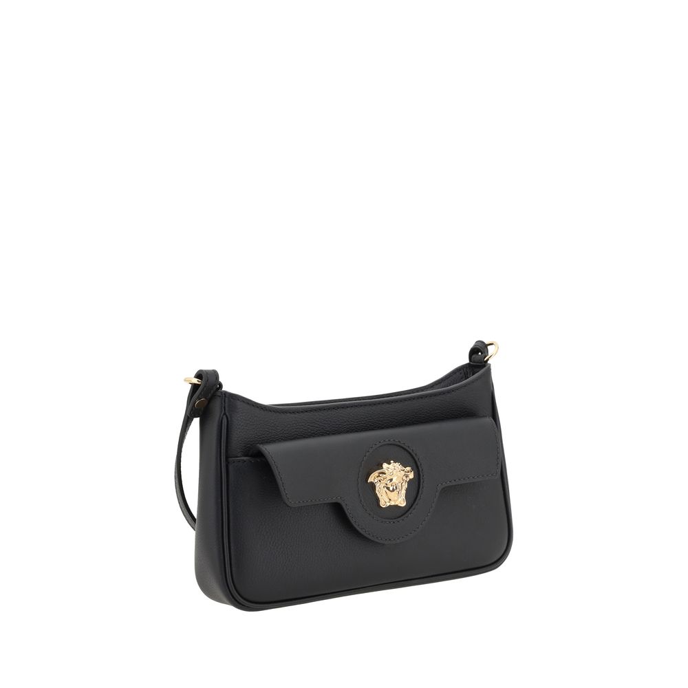 Versace Black  Leather Bos Taurus Shoulder Bag